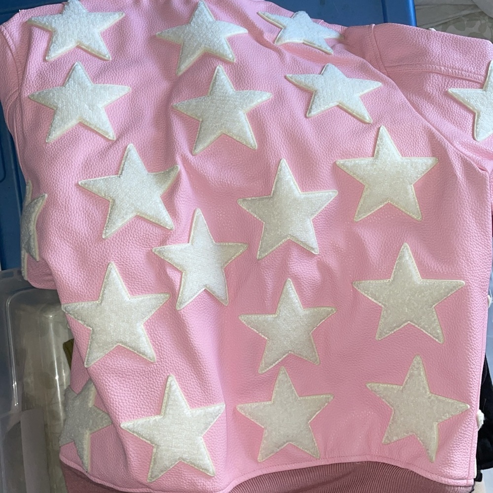 Pink Leather Jacket w White Stars by Joyrich